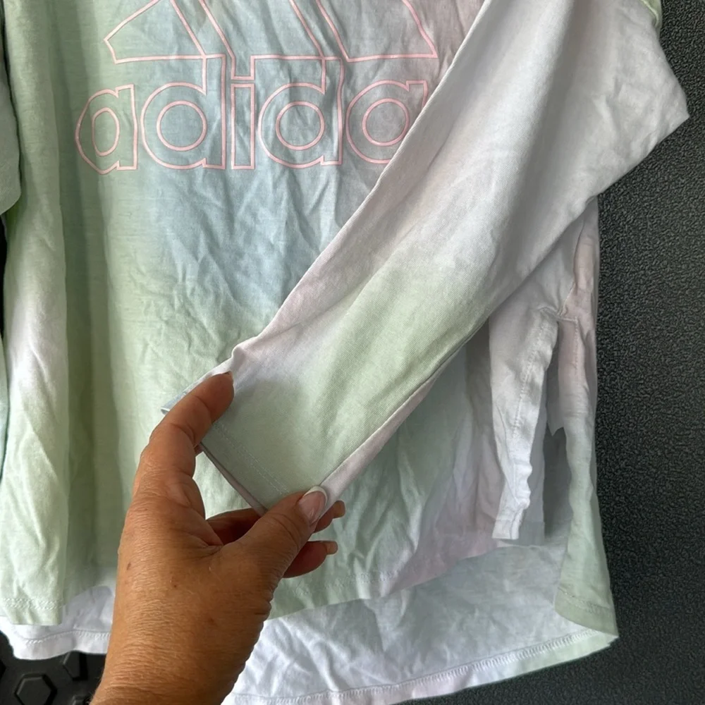 Girls Adidas tie die high low tee hoodie Sz Small 7/8 - Picture 4 of 9